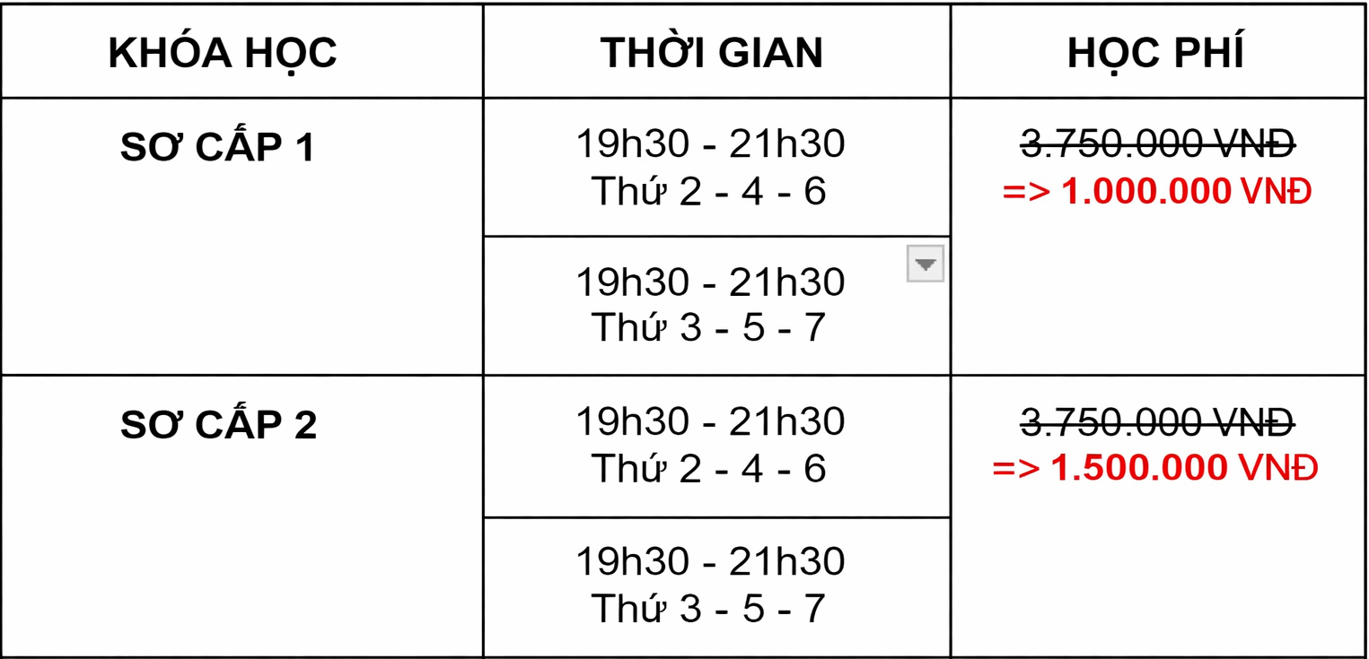 Lịch khai giảng lớp tiếng Hàn Tự Do